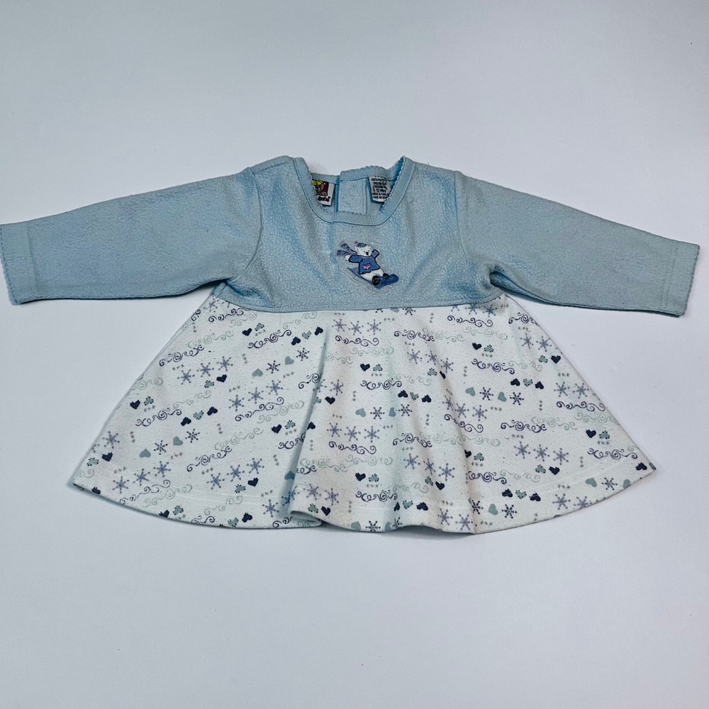 Vintage Peek-A-Babe Fleece Winter Shirt 12M Bear Toboggan Embroidered